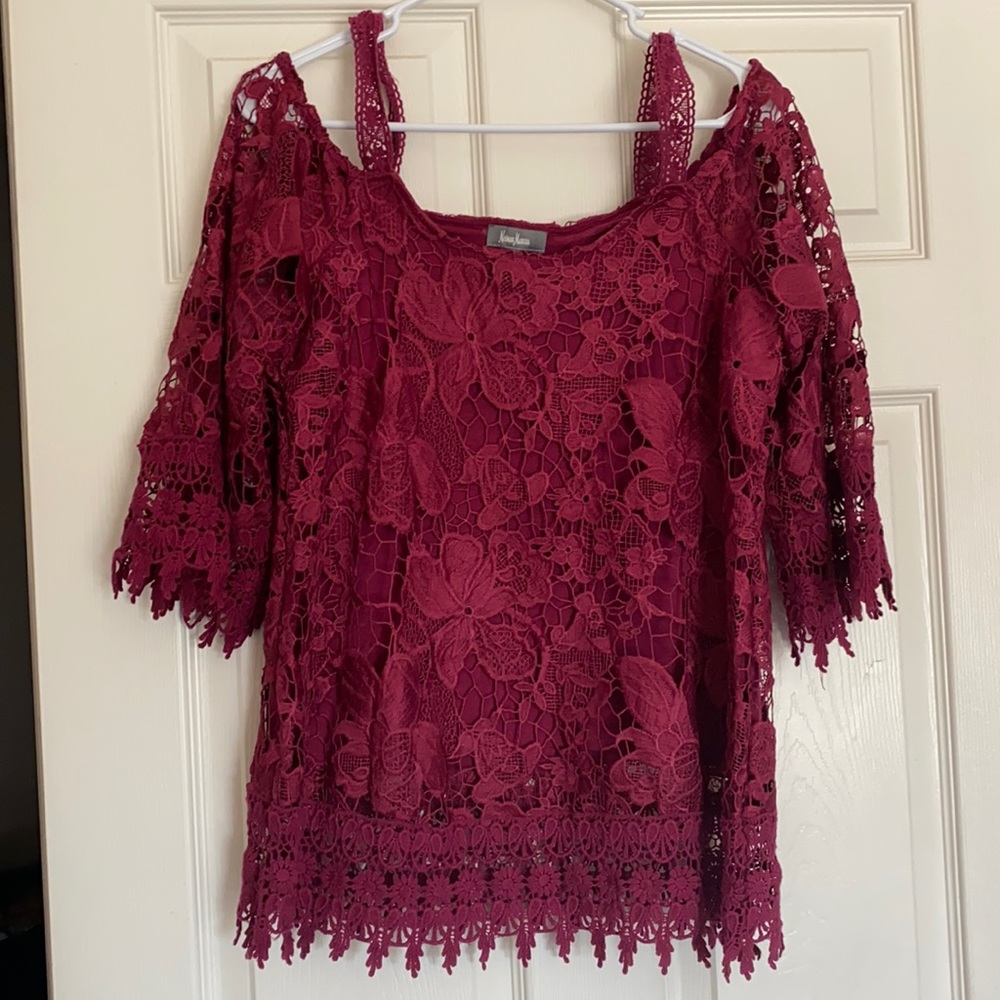 Floral Lace open shoulder blouse Neiman Marcus